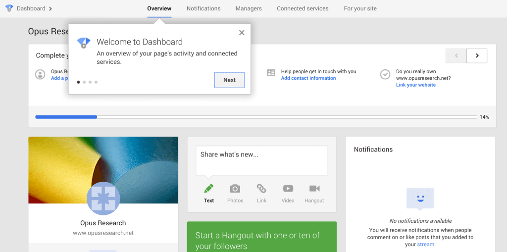 New Google Plus + Dashboard